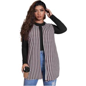 imageMilumia Womens Plus Size Houndstooth Vest Blazers Open Front CardiganWhite and Red