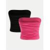 imageMilumia Girls 2 Pack Tube Top Ruched Strapless Going Out Basic Bandeau TopsMulti Black and Pink