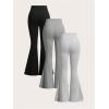 imageMilumia Girls 3 Pack Flared Leg Pants Set Elastic Waist Bell Bottom PantsBlack Grey