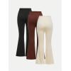 imageMilumia Girls 3 Pack Flared Leg Pants Set Elastic Waist Bell Bottom PantsBrown Apricot