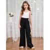 imageMilumia Girls Linen High Waist Smocked Paperbag Wide Leg Pants Long TrousersBlack