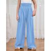 imageMilumia Girls Linen High Waist Smocked Paperbag Wide Leg Pants Long TrousersLight Blue