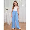 imageMilumia Girls Linen High Waist Smocked Paperbag Wide Leg Pants Long TrousersLight Blue