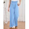 imageMilumia Girls Linen High Waist Smocked Paperbag Wide Leg Pants Long TrousersLight Blue