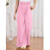 imageMilumia Girls Linen High Waist Smocked Paperbag Wide Leg Pants Long TrousersPink