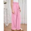 imageMilumia Girls Linen High Waist Smocked Paperbag Wide Leg Pants Long TrousersPink