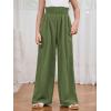 imageMilumia Girls Linen High Waist Smocked Paperbag Wide Leg Pants Long TrousersSolid Green