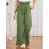 imageMilumia Girls Linen High Waist Smocked Paperbag Wide Leg Pants Long TrousersSolid Green