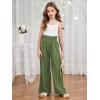 imageMilumia Girls Linen High Waist Smocked Paperbag Wide Leg Pants Long TrousersSolid Green