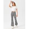 imageMilumia Girls Plaid Split Hem Elastic High Waist Flare Pants Bell Bottom TrousersBlack and White