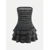 imageMilumia Girls Ruched Denim Tube Dress Bow Knot Tiered Layered Short DressesBlack