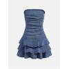 imageMilumia Girls Ruched Denim Tube Dress Bow Knot Tiered Layered Short DressesMedium Wash