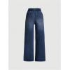 imageMilumia Girls Straight Wide Leg Baggy Jeans Raw Hem Denim Drawstring Paperbag PantsDeep Blue
