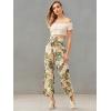 imageMilumia Women Belted Frilled Waist Tropical Print Boho Wide Leg Palazzo PantsMulticolor