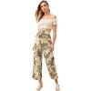 imageMilumia Women Belted Frilled Waist Tropical Print Boho Wide Leg Palazzo PantsMulticolor