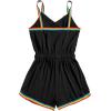 imageMilumia Women Casual Rainbow Stripe Print Cami Romper Knot High Waist Sport JumpsuitBlack