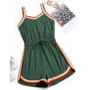 imageMilumia Women Casual Rainbow Stripe Print Cami Romper Knot High Waist Sport JumpsuitDark Green