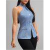 imageMilumia Women Criss Cross Tie Front Denim Vest Button Front Sleeveless Halter TopsBlue