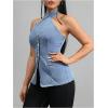 imageMilumia Women Criss Cross Tie Front Denim Vest Button Front Sleeveless Halter TopsBlue
