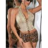 imageMilumia Women Lace Up Denim Halter Top Sleeveless Backless Sexy Crop Tank TopsArmy Green