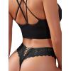 imageMilumia Women V Cut Bow Knot Lace Sexy Panties Romantic Cheeky Lingerie Underwear BriefsBlack