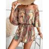 imageMilumia WomenS Off The Shoulder Romper Boho Elastic Waist Jumpsuit Summer Short Set BeachBeige