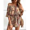 imageMilumia WomenS Off The Shoulder Romper Boho Elastic Waist Jumpsuit Summer Short Set BeachBeige
