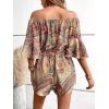 imageMilumia WomenS Off The Shoulder Romper Boho Elastic Waist Jumpsuit Summer Short Set BeachBeige