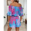 imageMilumia WomenS Off The Shoulder Romper Boho Elastic Waist Jumpsuit Summer Short Set BeachBlue Pink