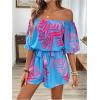 imageMilumia WomenS Off The Shoulder Romper Boho Elastic Waist Jumpsuit Summer Short Set BeachBlue Pink