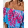 imageMilumia WomenS Off The Shoulder Romper Boho Elastic Waist Jumpsuit Summer Short Set BeachBlue Pink