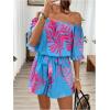 imageMilumia WomenS Off The Shoulder Romper Boho Elastic Waist Jumpsuit Summer Short Set BeachBlue Pink