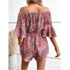 imageMilumia WomenS Off The Shoulder Romper Boho Elastic Waist Jumpsuit Summer Short Set BeachHot Pink