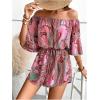 imageMilumia WomenS Off The Shoulder Romper Boho Elastic Waist Jumpsuit Summer Short Set BeachHot Pink