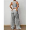 imageMilumia Womens 2 Pcs Outfits Striped V Neck Button Blazer Vest Pants TracksuitGrey