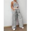 imageMilumia Womens 2 Pcs Outfits Striped V Neck Button Blazer Vest Pants TracksuitGrey