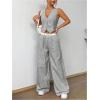 imageMilumia Womens 2 Pcs Outfits Striped V Neck Button Blazer Vest Pants TracksuitGrey