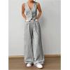 imageMilumia Womens 2 Pcs Outfits Striped V Neck Button Blazer Vest Pants TracksuitGrey