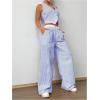 imageMilumia Womens 2 Pcs Outfits Striped V Neck Button Blazer Vest Pants TracksuitLight Blue