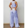 imageMilumia Womens 2 Pcs Outfits Striped V Neck Button Blazer Vest Pants TracksuitLight Blue