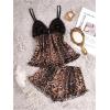 imageMilumia Womens 2 Piece Leopard Print Pajama Set Lace Mesh Cami Top Shorts PajamasBrown