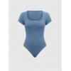 imageMilumia Womens 2 Piece Outfit Ribbed Square Neck Bodysuits Top and Pants Set Dusty Blue XLarge