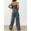 imageMilumia Womens 2 Piece Outfits Strapless Crop Tube Top and Wide Leg Cargo Pants