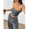 imageMilumia Womens 2 Piece Outfits Strapless Crop Tube Top and Wide Leg Cargo Pants