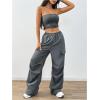 imageMilumia Womens 2 Piece Outfits Strapless Crop Tube Top and Wide Leg Cargo Pants