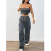 imageMilumia Womens 2 Piece Outfits Strapless Crop Tube Top and Wide Leg Cargo Pants