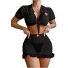imageMilumia Womens 3 Piece Nurse Lingerie Set Sexy See Through Costume Outfit With ThongBlack and Red