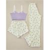 imageMilumia Womens 3 Piece Pajama Sets Floral Lace Cami Top and Shorts ampamp Pants Pj Sets LoungewearLilac Purple