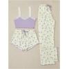 imageMilumia Womens 3 Piece Pajama Sets Floral Lace Cami Top and Shorts ampamp Pants Pj Sets LoungewearLilac Purple