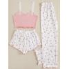 imageMilumia Womens 3 Piece Pajama Sets Floral Lace Cami Top and Shorts ampamp Pants Pj Sets LoungewearPink